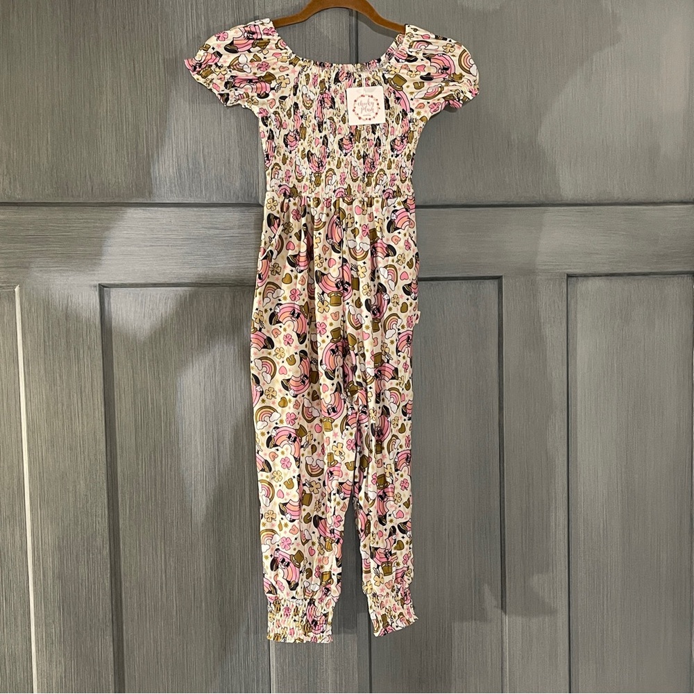 NWT CHEEKY PLUM QUINN SHAMROCKED IN RAINBOWS ROMPER ST. PATRICKS DAY Outfit